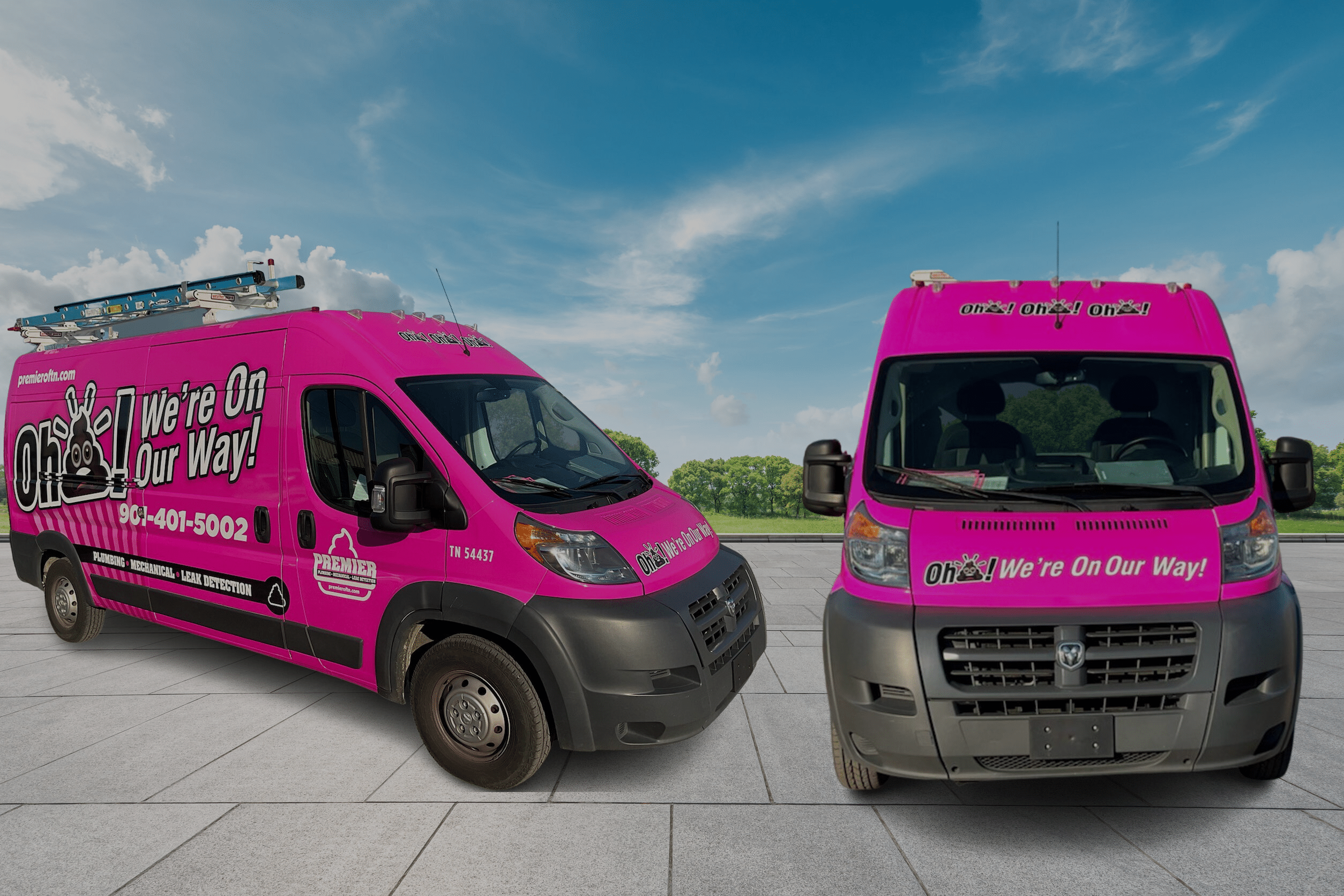 Premier Plumbing pink service vans